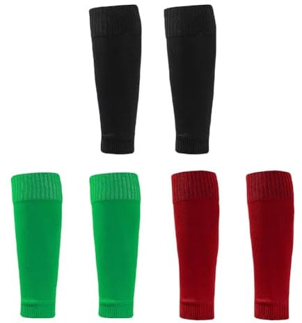 JIHUOO 3 Pairs Football Sock Sleeves Soccer Shin Guard Sleeves Soccer Leg Sleeves Basketball Calf Sleeves Compatible with Grip Socks for Men Boys Black Red and Green