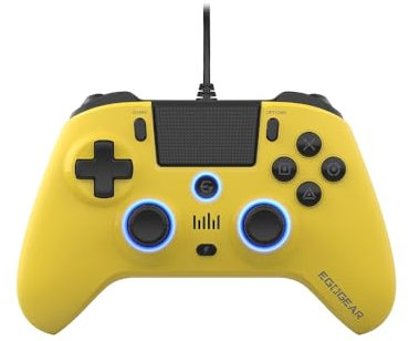 EgoGear - Manette Gaming à palettes filaire SC10 Jaune pour PS4/PS3/PC, RGB personnalisables, Moteurs de vibrations, Port jack 3.5mm, 800 mAh