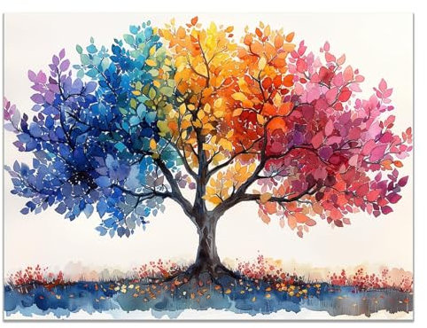 JOSUE Tableau Arbre De Vie Arbre coloré Tableau chambre ado Toile,Bleu, Rose Tableau Decoration Murale Chambre Salon- 50x70cm Sans cadre