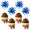 Gyufise 20Pcs Foil Firework Cupcake Toppers Happy Birthday Cake Toppers Sparkle Tinsel Flower Drink Stirrers Cocktail Food Fruit Toothpicks for Valentine's Day Party Supplies Blue