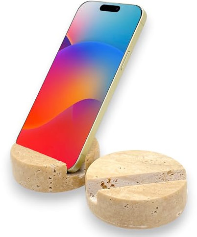 TransMarble Luxuriöser Marmor-Handy-Ständer für beliebte Smartphones (1 Stück) – echter massiver Marmor-Handy-Ständer als Bürotisch oder Küchenarbeitsplatten-Dekor (Travertinbeige)