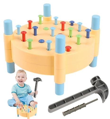 Shurzzesj Educational Hammer Toy - Pound Peg Hammer Toy - With 19 Colored Nails Puzzle Nail Work Toy Dual-Sided Table Design For Fine Motor Skills