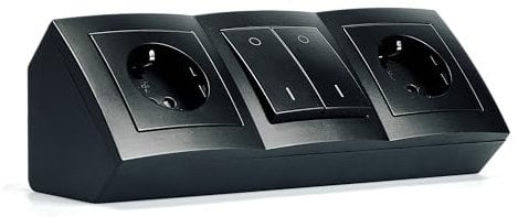 McPower Steckdosenblock Unterbausteckdose | Flair | 2x Schutzkontaktsteckdosen + 2x Schalter, 230V~ / 16A, Aufbau, schwarz matt