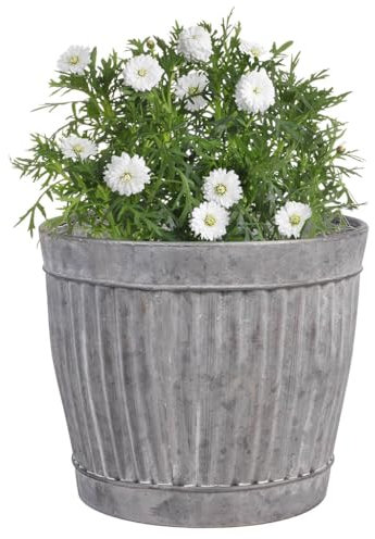 Ribbed Metal Plant Pots Vintage Style Galvanised Bucket Trough Dolly Planter Patio Lawn Decking Plant Pot for Shrubs, Bushes, Trees, Topiaries & Flowers