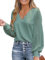 CUPSHE Chemisier festonné en dentelle pour femme - Manches longues en dentelle - Col en V - Poignets bandés - Chic et élégant, vert sauge, S