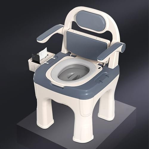 Nachtkommode mit Fallarm, gepolsterter Sitz und Rückenlehne, unterstützt 299 kg, tragbare Toilette für Erwachsene und Senioren, einfach zu montieren, sicherere WC-Alternative, orange