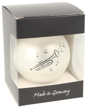 Glas-Weihnachtskugel mit Trompete-Druck, Ø ca. 8 cm (Silber matt)