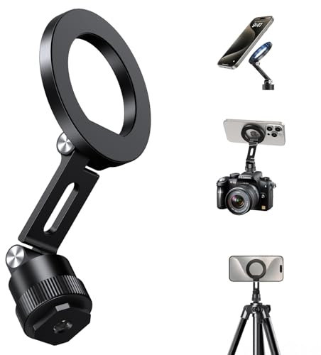 elitehood Magnetic Phone Tripod Mount for Magsafe, Aluminum iPhone Tripod Mount Adapter with 1/4” Screw, Cold Shoe Phone Holder Mount for Camera, iPhone 16/15/14/13 Series