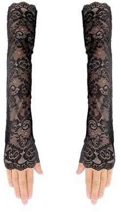 Lufdegim Spitzenhandschuhe Fingerlose Lange Spitze Netz Handschuhe Frauen 1920er Vintage Spitze Armabdeckung Party Kostüm Tee Party Hochzeitsfeier Dating Abend Party Zubehör Kostüm (Schwarz)