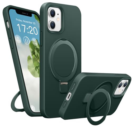 BENTIACC Liquid Silikon handyhülle für iPhone 11 hülle, für Mag-Safe mit Unsichtbarem Ständer 4 Schichten stoßfeste Kratzfeste Schutzhülle für iPhone 11 (Grün)