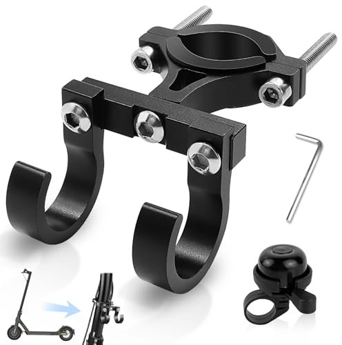JNWYH 1 gancio per monopattino, gancio anteriore in alluminio, adatto per la maggior parte degli scooter elettrici e biciclette, passeggino con 1 campanello per auto (nero)