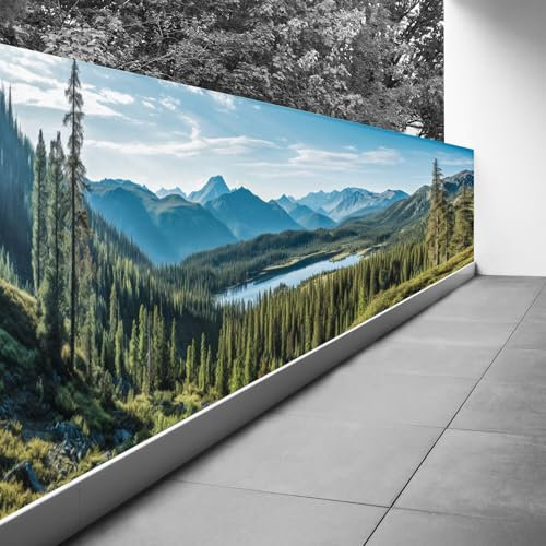 Brise Vue Trompe l'oeil - 80x240 cm - Vue sur lac et Montagnes 3617689698236