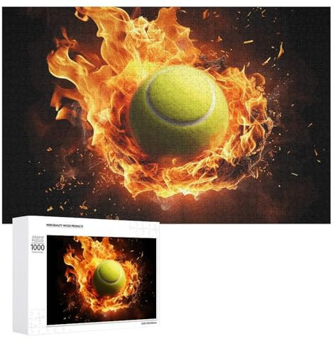 1000 PCS Jigsaw Puzzle for Adults Challenging Puzzle for Game Nights Tennis on Fire Jigsaw Puzzle Customized Personalized Wooden Puzzle Pieces for Family Home Decor