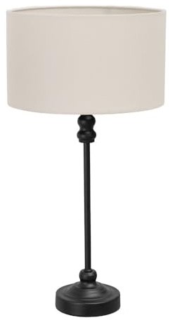 ValueLights | Black Metal Candlestick Table Lamp with White Fabric Drum Shade Bedside Light | Table Lamps, Home Décor & Improvement Essential