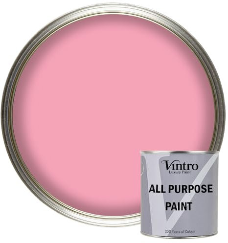 Vintro Paint - All Purpose Paint. Multi-Surface Matt Paint For Indoor/Outdoor Use. Wood, Walls, Doors, Cabinets, Metal, Plastic, Masonry, Furniture, Glass, Tile, Radiators & Pipes. 250ml (Pink)