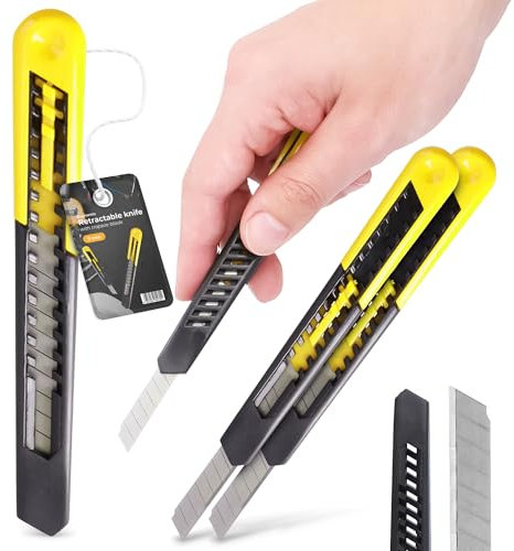 2x Couteau Utilitaire Rétractable À Lame Cassable 9 mm Couteau de Graphique Lame de Snap-Off Cutter Coupe-Tapis Coupe-Carton Tapissier Sécurité Petit Pratique
