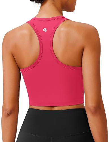 PINSPARK Sport BH Damen ohne Bügel Gepolstert Bustier mit Abnehmbaren Cups Racerback Push Up Sport Bra Atmungsaktiv Bralette Nahtlose Crop Tops Joggen Yoga Fitness Rosa L