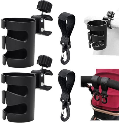 Gsrhzd Cup Holder for Pram, Pram Cup Holder Universal with 2 Hooks, 2PCS Pram Cup Holder for Different Size of Feeding-bottles Drink Bottles etc, 8 * 8 * 10cm Cup Holder for Stroller Wheelchair