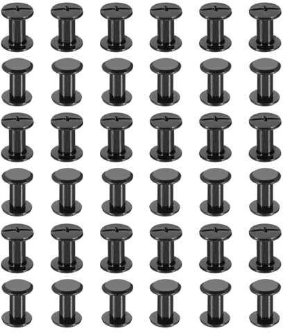 PATIKIL M5*10mm Tornillo de Encuadernacion, 50 Juego Tornillo de Chicago Remaches de Tornillos Conexión Columna Para Cuero Libros, Bolsos, Collares, Mochilas Reparación Bricolaje, Negro