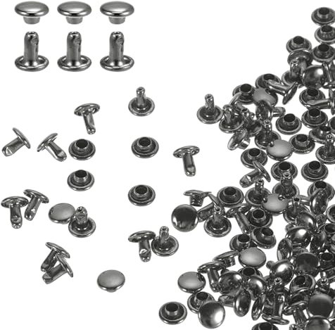QUARKZMAN 100 Ensembles de Rivets en Cuir à Double Tête, 6X6mm Rivets Ronds Tubulaires Métal pour Fabrication de Cuir Ceinture en Tissu, Rivet à Frapper Réparation Décoration de Sacs, Gris