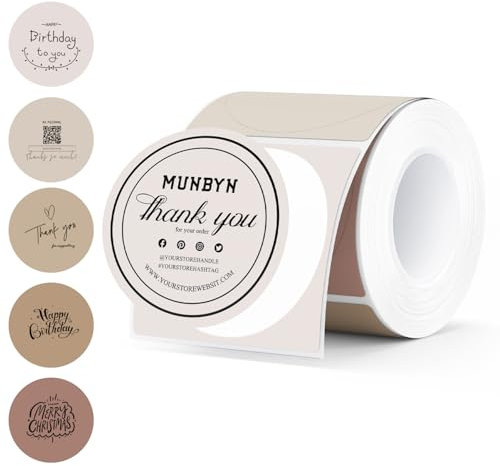 MUNBYN Morandi Herbst 50mmx50mm Runde Thermo-Etiketten, Thermo-Aufkleber, 2 Zoll Thermo-Aufkleber für Kerzen, Backen, 150 Etiketten/1 Rolle