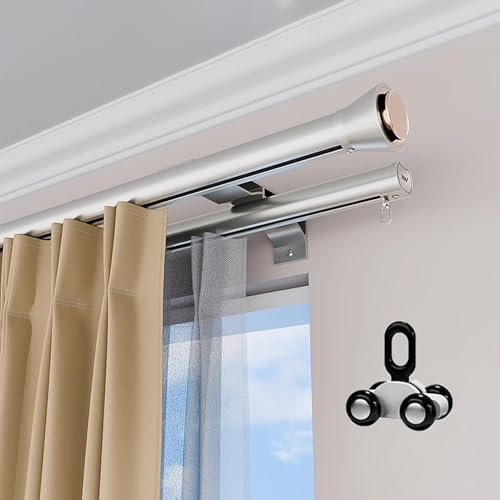 Bastone per tenda a doppio binario con supporto resistente per montaggio a parete per tende da doccia, ideale per uso domestico, ospedale e hotel, bianco, 6,2 m, include guide per binario per tende