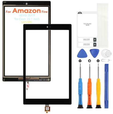 Touchscreen für Amazon Fire HD10 2019 9. Generation M2V3R5 Touchscreen für Amazon Fire HD 10 2019 9th 10,1 Zoll Digitazer Glaspanel mit Reparatur Kit (Schwarz, kein LCD Display)