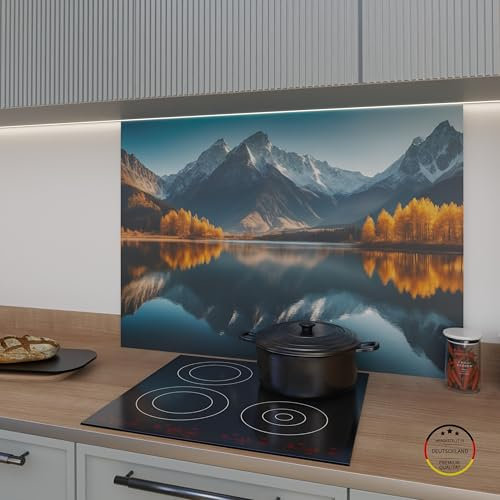 WOWMÖBEL Spritzschutz Küchenrückwand Glasoptik selbstklebend Küche | ESG 4mm | Rückwandschutz Platte Glasrückwand Wandpaneele nach Maß | Seeblick (B 120cm x H 80cm)