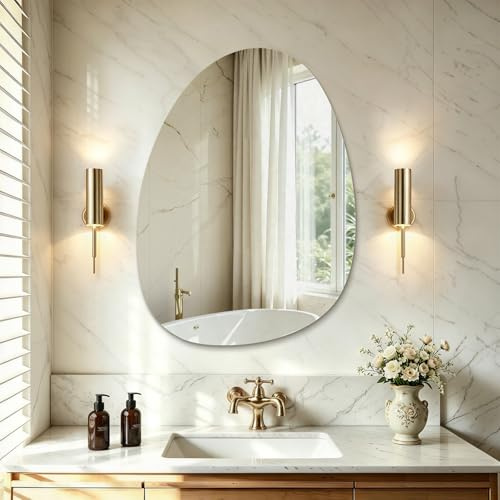 S'AFIELINA Bathroom Mirror 75x55cm, Asymmetrical Irregular Wall Mirror | Frameless HD Shatterproof Mirror, Portrait & Landscape Mounting, Decorative Wall Mirror for Bathroom, Toilet & Bedroom
