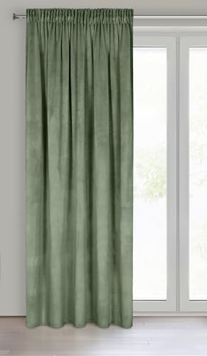 Eurofirany Melanie Vorhang Samt Velvet Kräuselband -1 STK. Weich Edel Gardine 200g/m² Elegant Glatt Einfarbig Flauschig Modern Klassisch Wohnzimmer Schlafzimmer, 140x270 cm, Olive