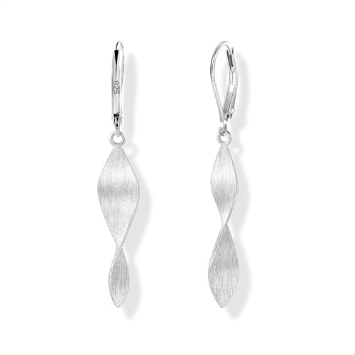 Silber 925 Ohrringe Hängend Damen, Sterling Silber Ohrringe Hängend Twist Gedrehte Ohrringen Blatt Französische Ohrhaken-Ohrring Creolen mit Anhänger Blätter Ohrring Lange Silberen Boho Mode Schmuck