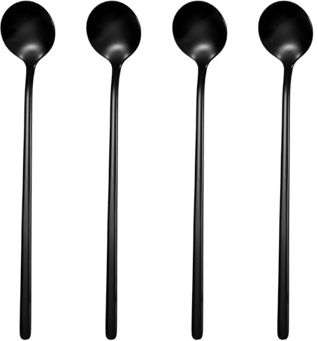 JIYIN 4Pcs Satin Black Stainless Steel Coffee Spoons, 6.7 Inches Coffee Spoons Iced Teaspoon Espresso Stirring Spoon, Matte Black Teaspoons Dessert Spoon