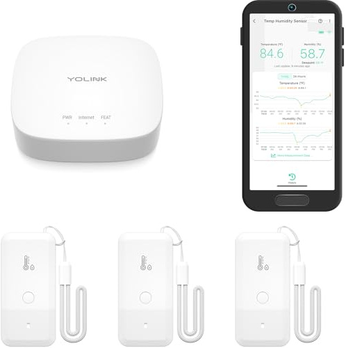 YoLink Lot de 3 thermomètres hygromètres intelligents sans fil, large plage de températures pour congélateur, réfrigérateur, serre, cage pour animaux de compagnie, alertes d'application, e-mail