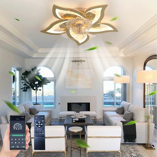 Oninio Ceiling Fan with Light with Remote Control 6 Speeds Dimmable Chandelier Silent Ceiling Fan for Living Room, Bedroom, Kitchen (Gold 69cm)