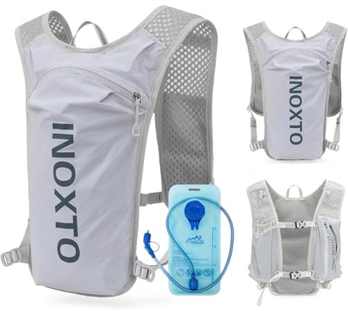 Krtopo Gilet da corsa regolabile per donne e uomini, con sacca d'acqua da 1,5 l, leggero, traspirante, riflettente, da corsa, con borracce d'acqua, porta telefono, zaino per escursionismo