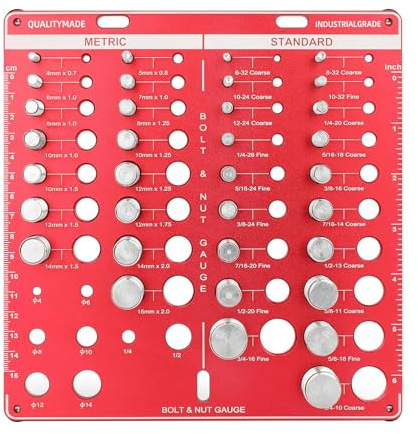 44Löcher Gewindelehre Thread Checker - 4 in 1 Aluminiumlegierung Gewindeprüfer, mit Metrische & Imperiale Gewinde, für Messung Der Abmessungen von Muttern und Schrauben, Länge und Durchmesser Messen
