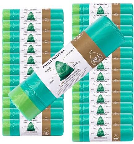 BLiX - Müllbeutel 60L | Extra stark & reißfest | Breite Öffnung für einfaches Befüllen | Vielseitig für Haushalt & Büro, Grün, 20 Stück (24er Pack), Kunststoff