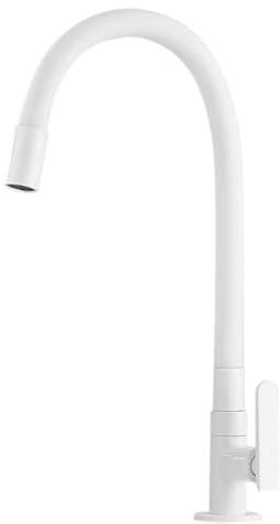 Grifo Lavabo Blanco Flexible Caño Alto 360° de Giratoria Grifo Baño Monomando Lavabo,Blanco