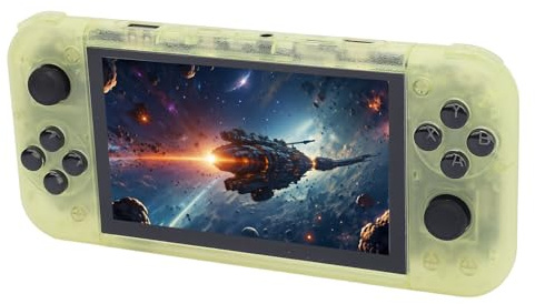 Zunate Console de Jeu Rétro Portable, Lecteur de Jeu Vidéo D'écran IPS 5 avec Carte Mémoire de 2 Go + 64 Go, 19 émulateurs, Batterie de 3000mAh, pour Les Amateurs de Jeux Rétro (Jaune Transparent)