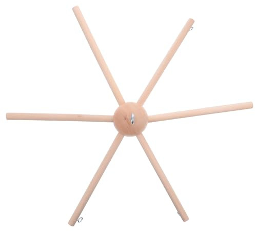 Holzrahmen für Windspiel, 1 Satz, 6 Arme, Khaki, Rund | Metallteile, Verstellbare Höhe und Position, für Hängeobjekte, Kinderzimmerdeko, Modernes Design