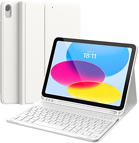 Keyboard Case for iPad (A16) 11th/10th Generation (2025/2022), Detachable Wireless Keyboard, Stand Folio Keyboard Cover with Pencil Holder, Thin & Light (White)