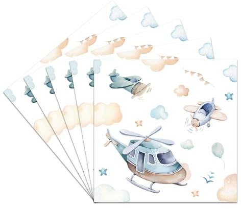 Koboko 24 Stück Servietten Flugzeug Deko, 33x33cm Flugzeug Servietten Kindergeburtstag, Hubschrauber Geburtstagsservietten, Airplane Geburtstag Deko Papierservietten für Junge Mädchen Partydeko