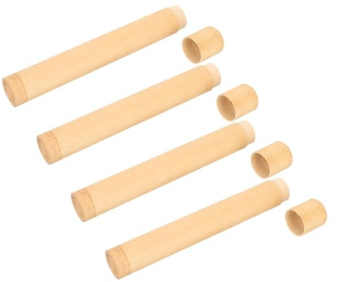 WEKAMOS Bambus Zahnbürstenbehälter 4 Stück Beige für Erwachsene | Röhrenform, Staubdicht und Leicht zu Reinigen, Geeignet für Reise, Urlaub und Wandern