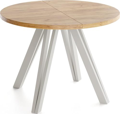 WFL GROUP Runder Esstisch Ausziehbar 100–140 cm mit Holzbeinen aus Buchenholz in Kaschmir – Moderner Ausziehtisch für Esszimmer, Küche und Wohnzimmer – Tisch für 4–8 Personen – Eiche Braun