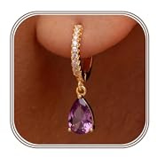 HARJJMR Birthstone Dangle Earrings for Women 14K Gold Plated Hypoallergenic Earrings Turquoise Amethyst Sapphire Aquamarine Tanzanite Drop Hoop Earrings Jewellery Gift
