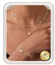 Kakonia Schmucksets für Damen Schmuck Set Halskette Armband Set | 14K Vergoldet Lagenlook Choker Kette Armband, Schmuck Set Damen, Brautschmuck Hochzeit Schmuckset Geschenk