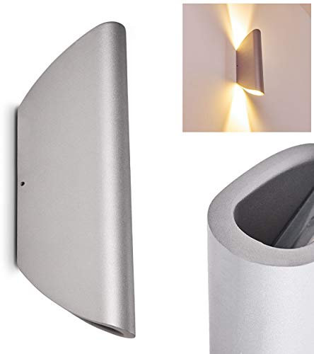 HOFSTEIN LED Außenwandleuchte Gatunga, Wandlampe aus Metall in Silber, Gartenbeleuchtung 2 x 3 Watt, 660 Lumen, 3000 Kelvin (warmweiß), moderne Wandleuchte mit Up&Down-Effekt, IP44