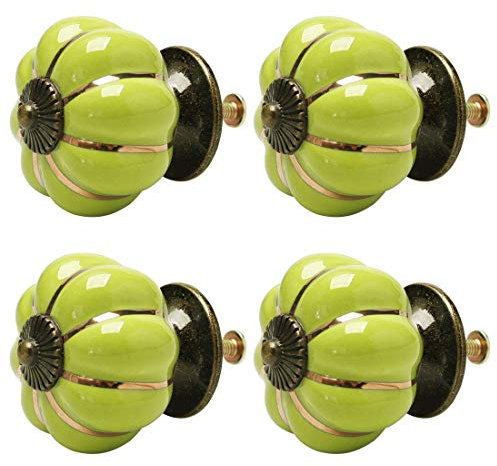sourcing map 4Stk Schrankknöpfe Keramik Vintage Knopf Schubladen Kommode Kürbis Griff Kleiderschrank Grün