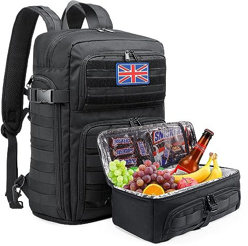 BERTASCHE 15.6 Inch Laptop Lunch Backpack with Insulated Cooler Box, Work Backpack for Tactical, Military, Office, Travel, Uni, Hiking, Molle, Black