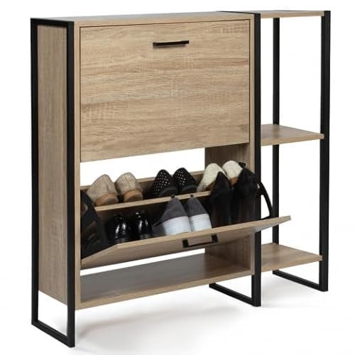 IDMarket LUIS - Zapatero 12 pares 2 puertas con estante de diseño industrial